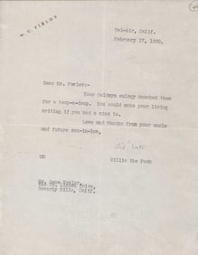 W.C. Fields letter signed to journalist