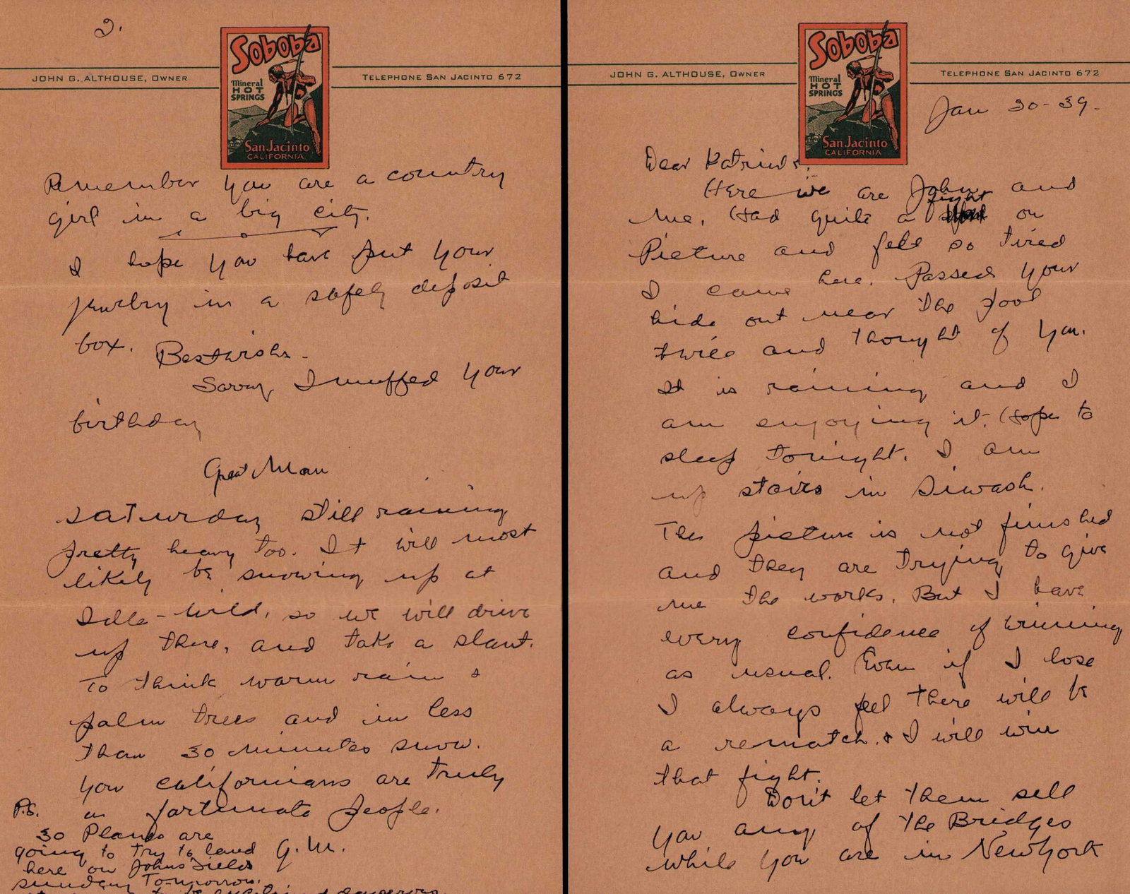 W. C. Fields handwritten long letter to girlfriend (1 of 1)