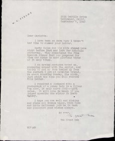 W.C. Fields letter typed to love Carlotta Monti