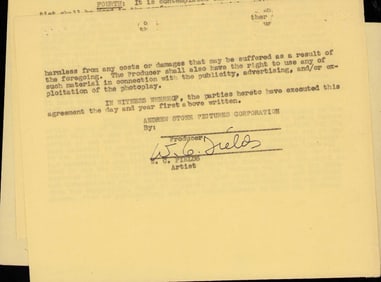 1943 W. C. Fields signed contract