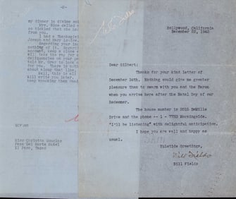 A lot of TWO WC Fields typed letters signed