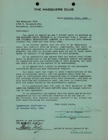Masquers Club contract with WC Fields