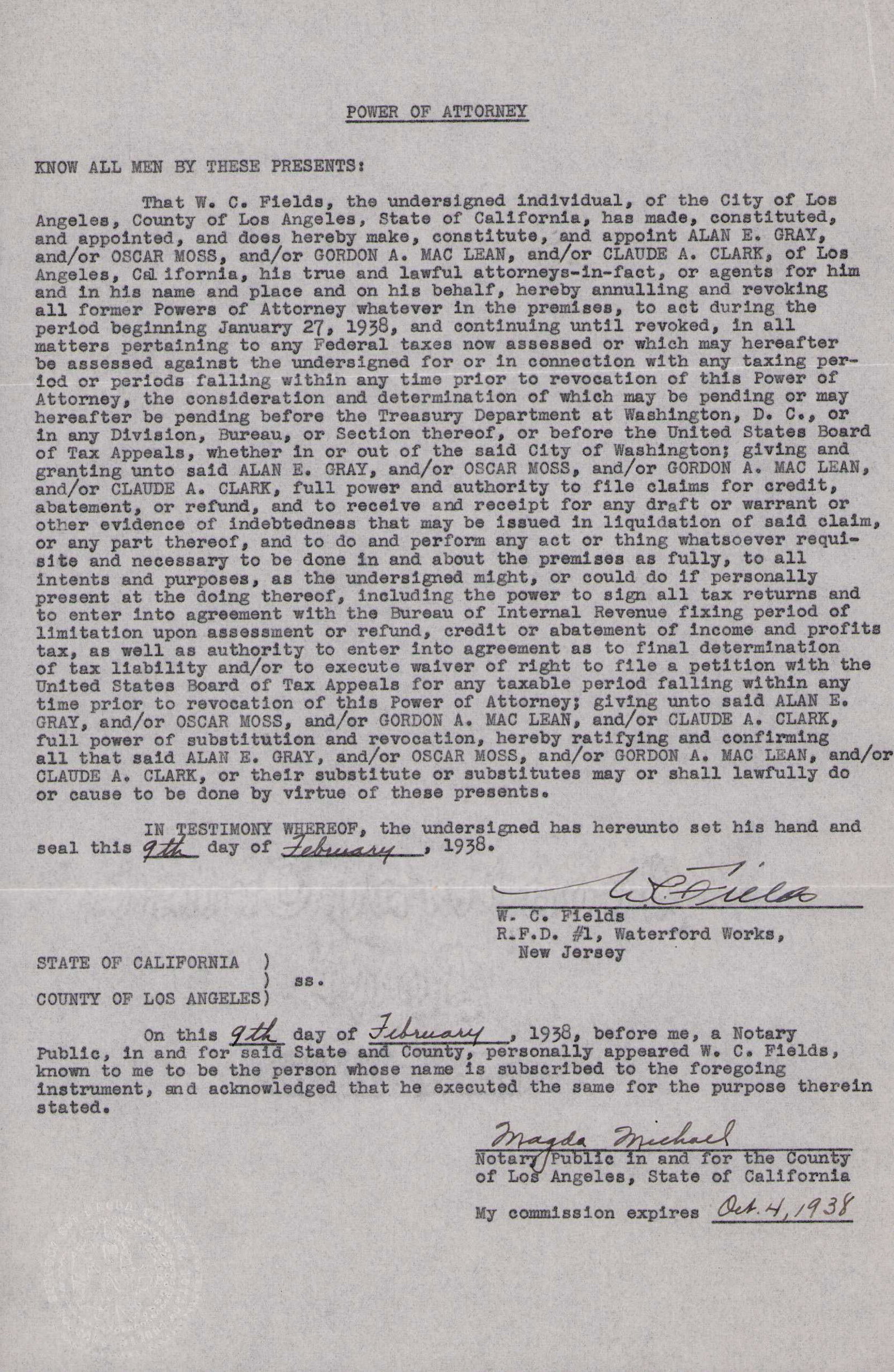 WC Fields signed contract (1 of 1)