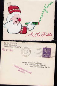 RARE hand drawn Xmas card WC Fields signed