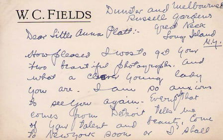 WC Fields handwritten letter