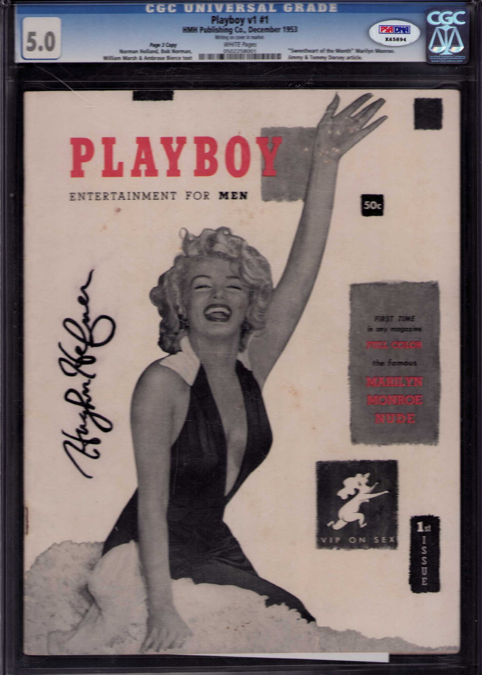 Marilyn Monroe Playboy # 1 slabbed and signed by Hugh Hefner (1 of 1)