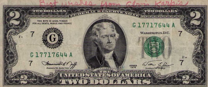 Alvin Karpis signed two dollar bill
