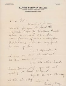 Buddy King letter on Goldwyn stationary