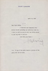 Hedy Lamar RARE early letter Hedwig !!!