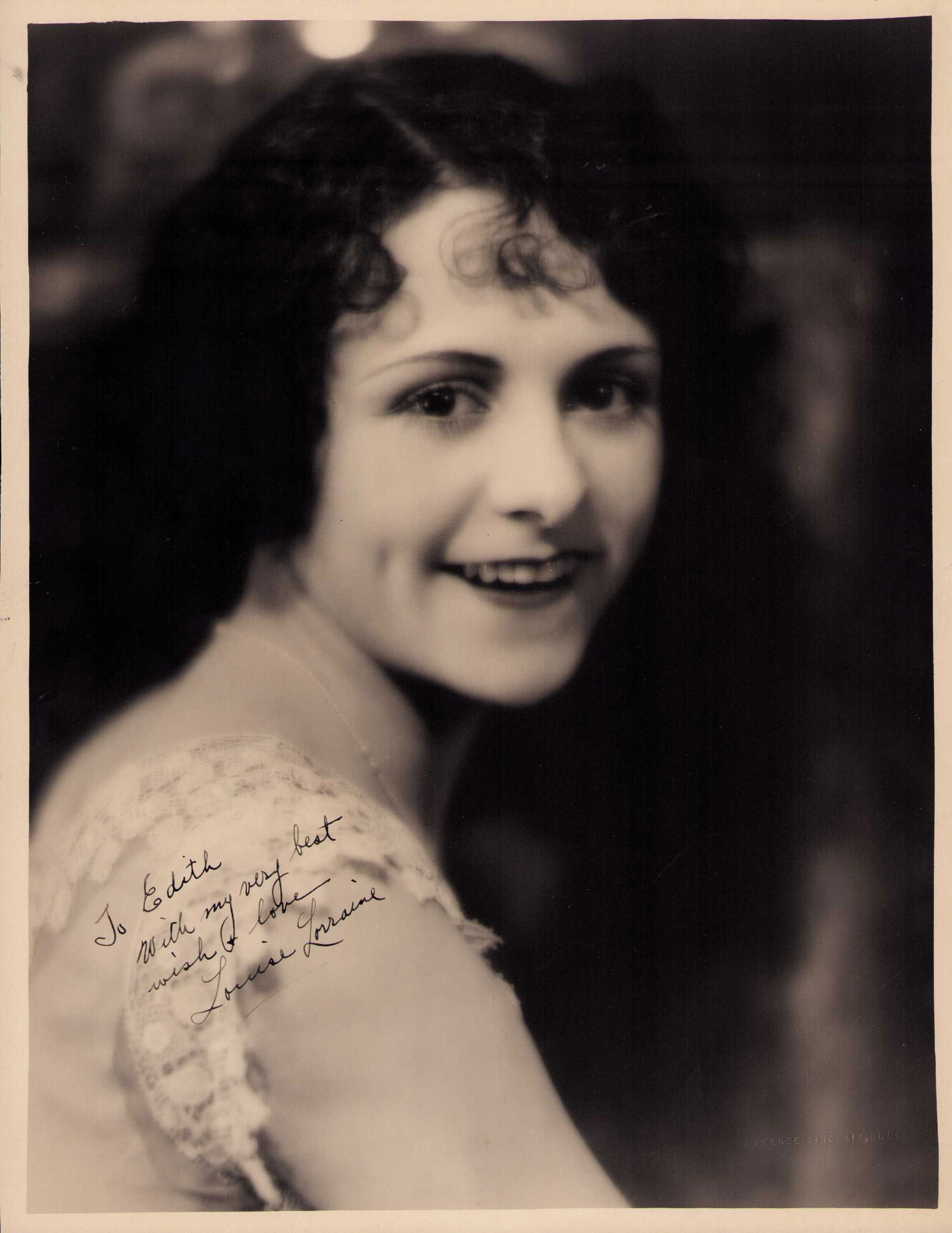 Louise Lorraine signed 11x14 photograph B: A second 11x14 signed ALSO Clarence Sinclair Bull back stamped incredible silent era Certificate of AuthenticityEVERY item in this auction comes with at minimum a full illustrated serial numbered COA