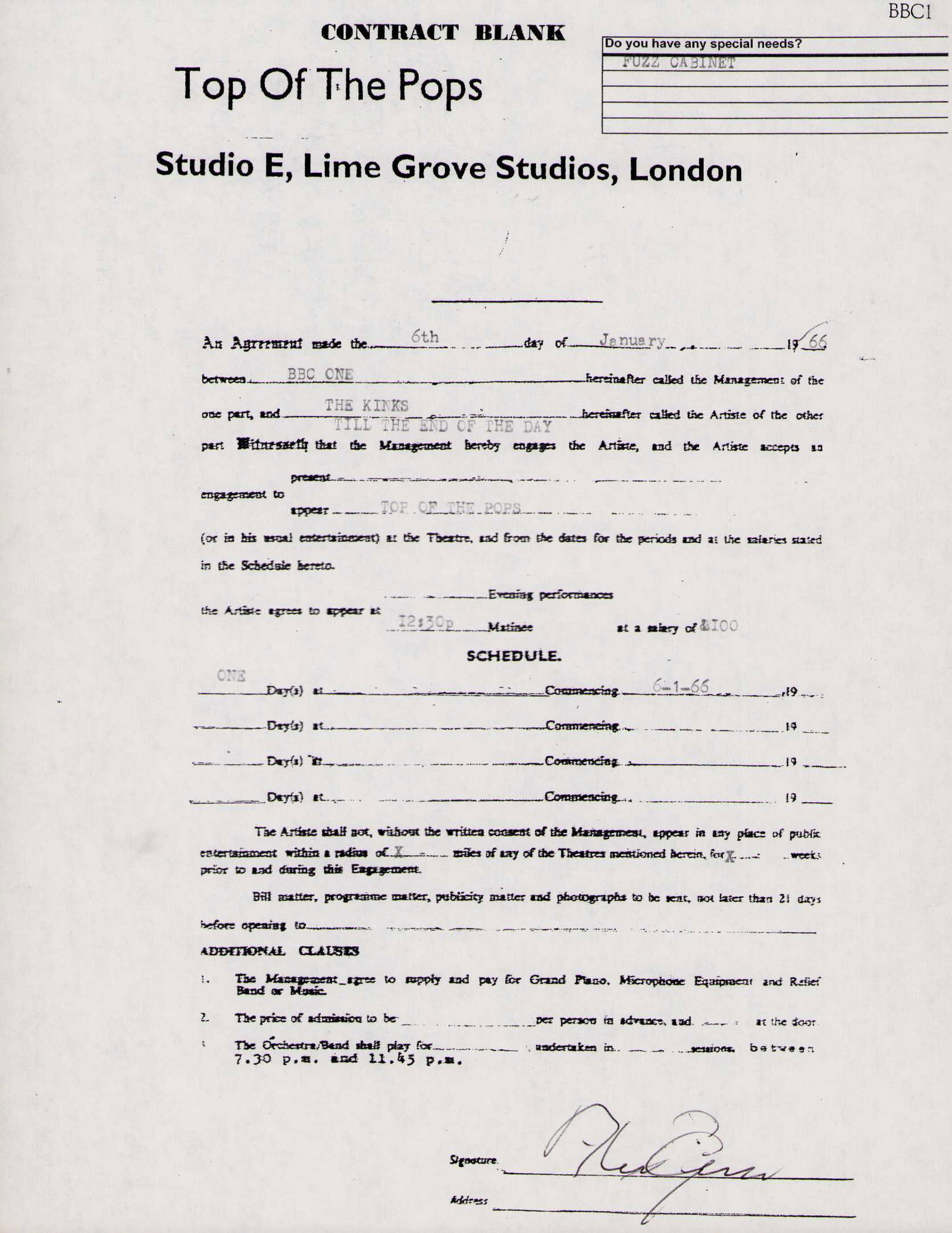 The Kinks contract signed (1 of 2)