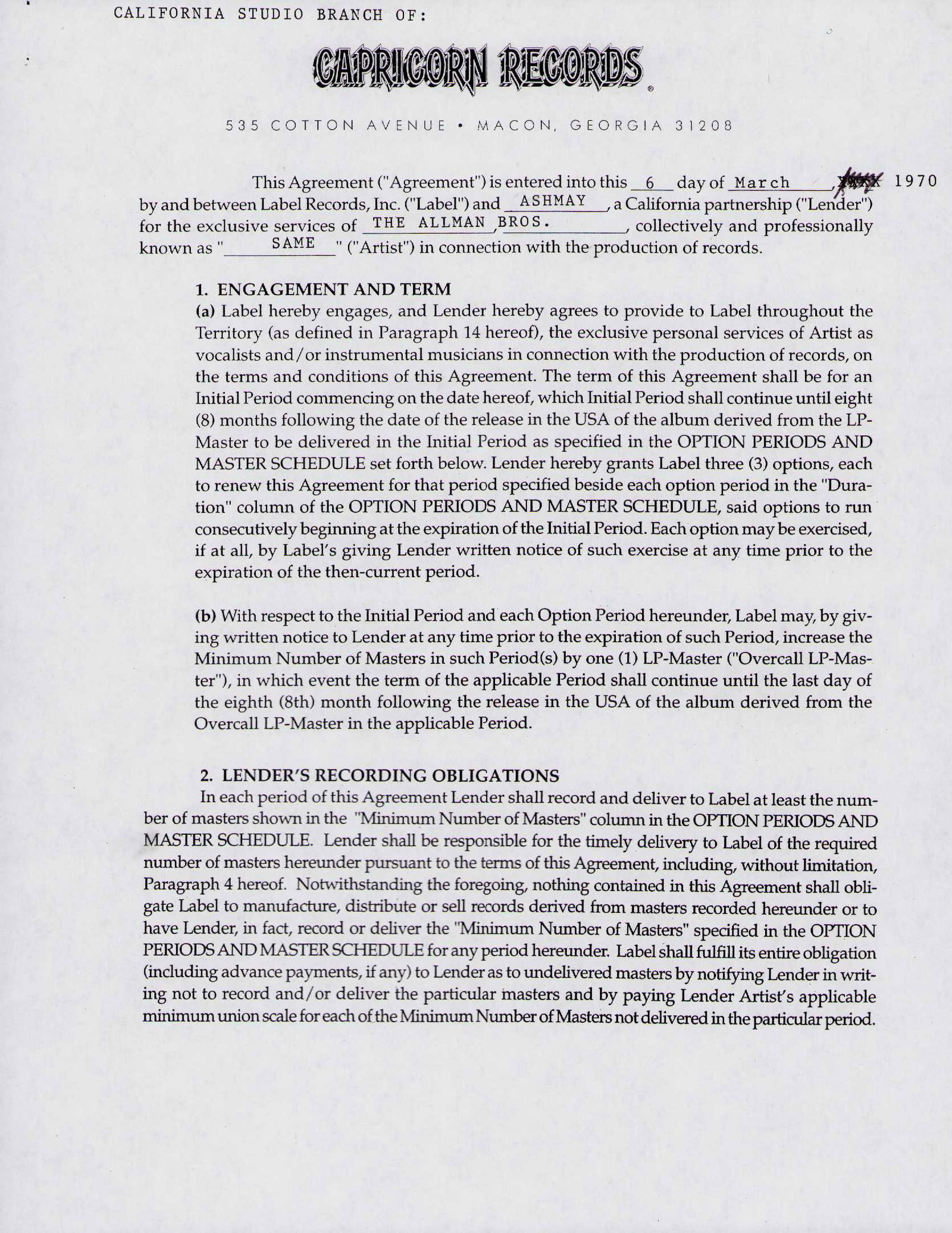 Allman Brothers signed contract (1 of 2)