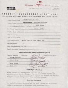 Bob Dylan and the band rare signed contract
