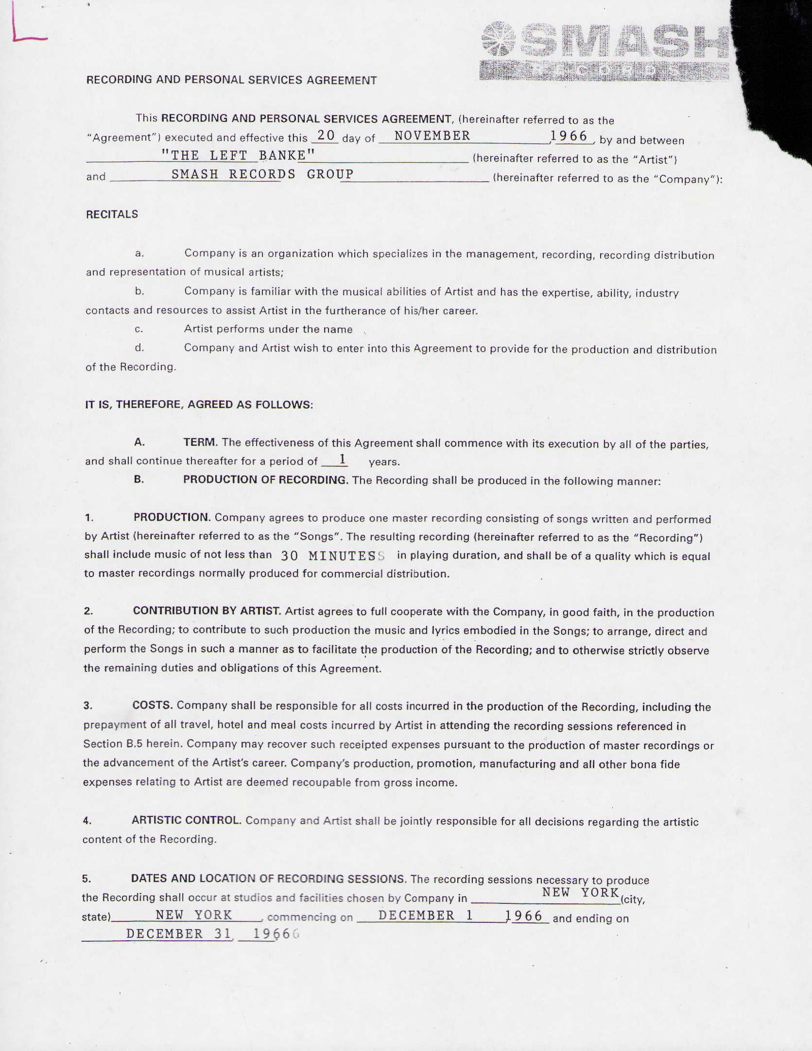 The Left Banke contract signed (1 of 2)