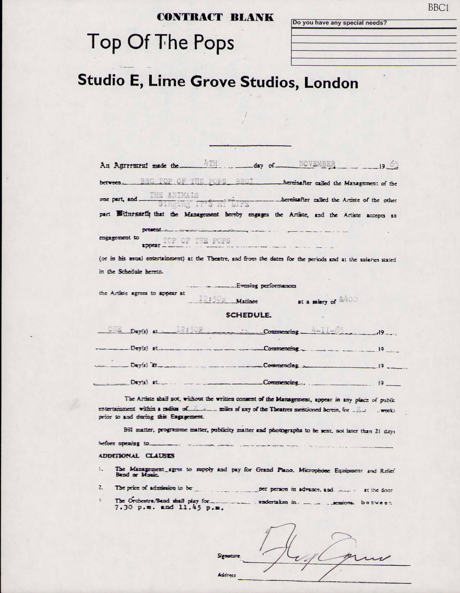 The Animals signed contract (1 of 2)