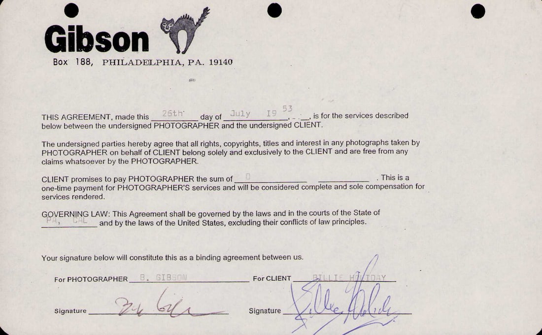 Billie Holliday signed contract (1 of 1)