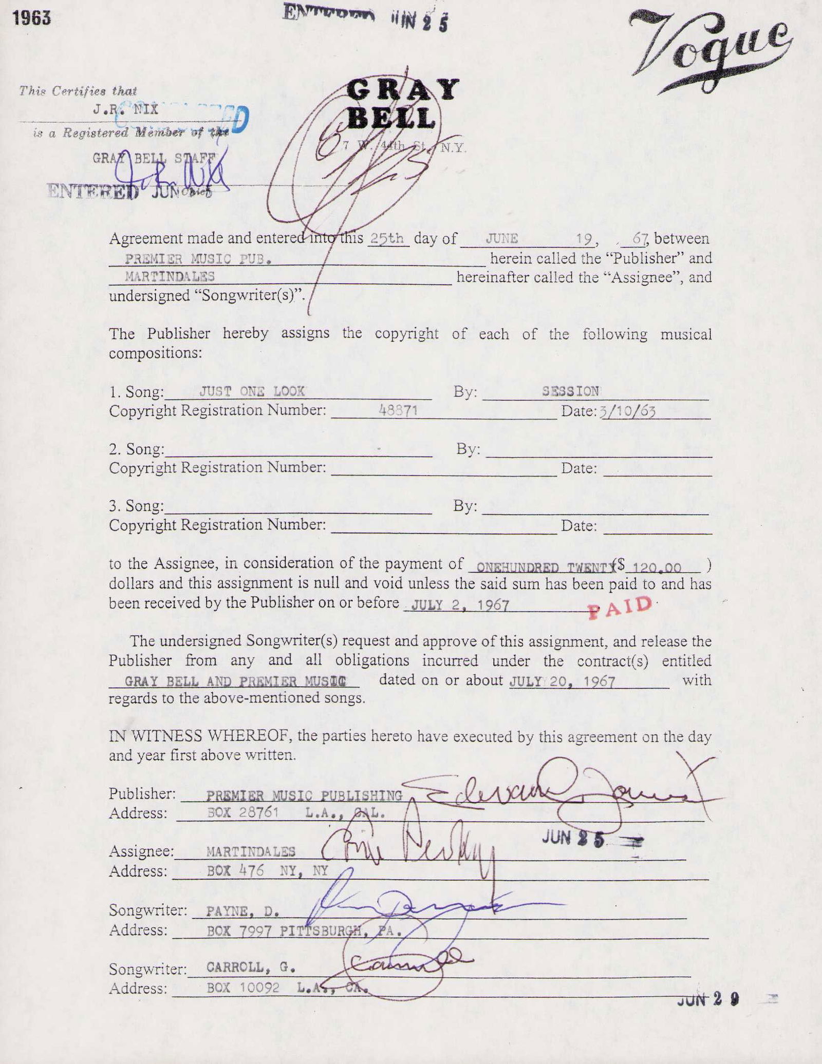 Just One Look song contract signed (1 of 1)