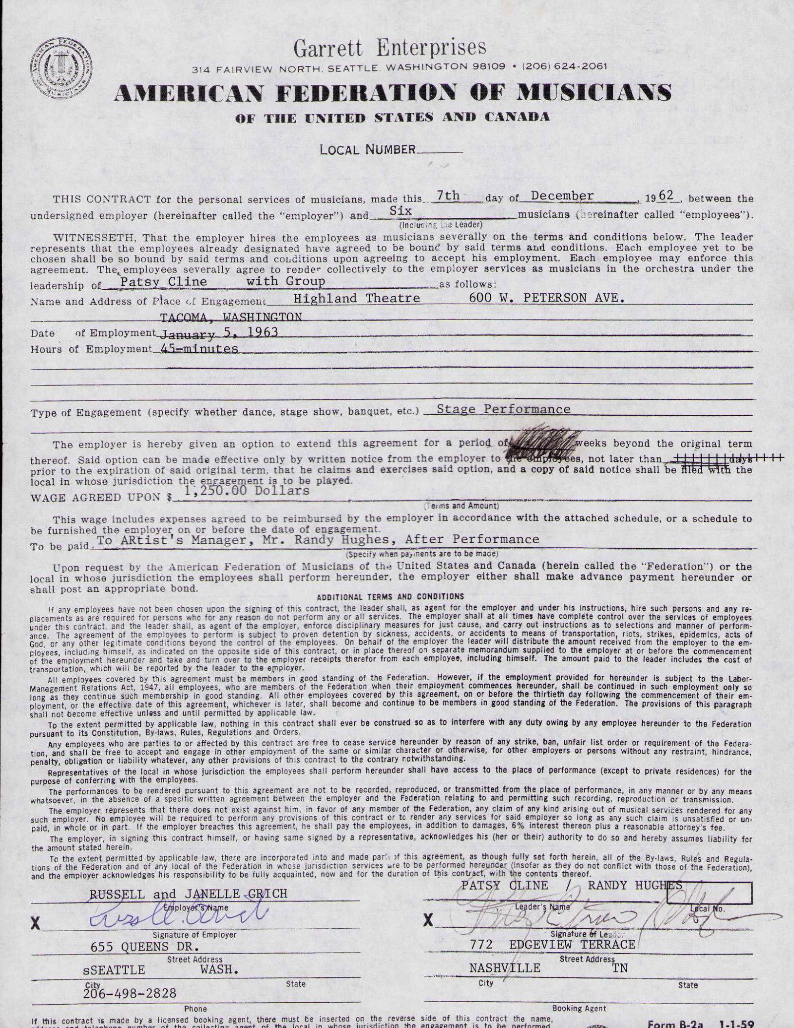 Patsy cline signed contract (1 of 1)