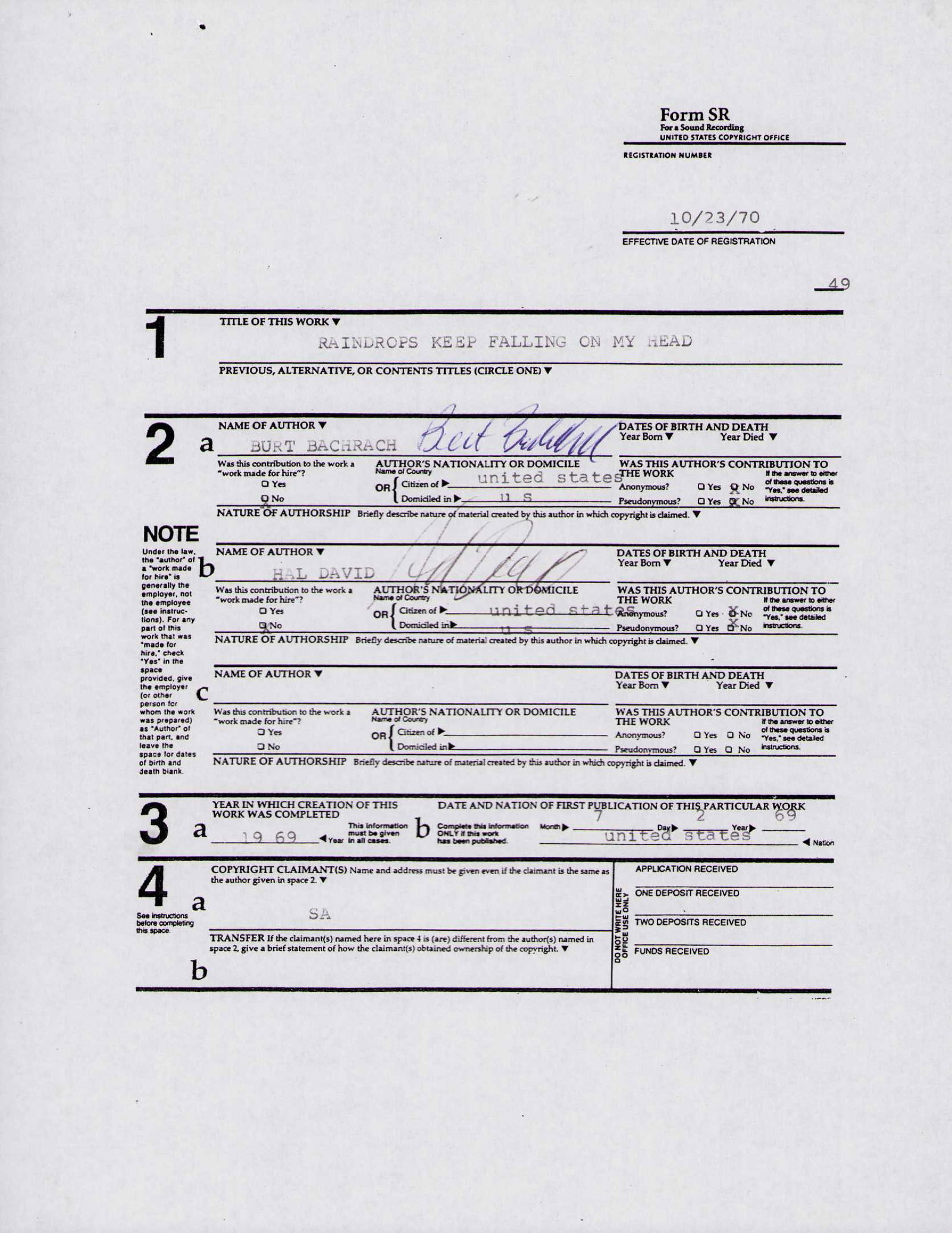 Burt Bacharach signed contract (1 of 1)