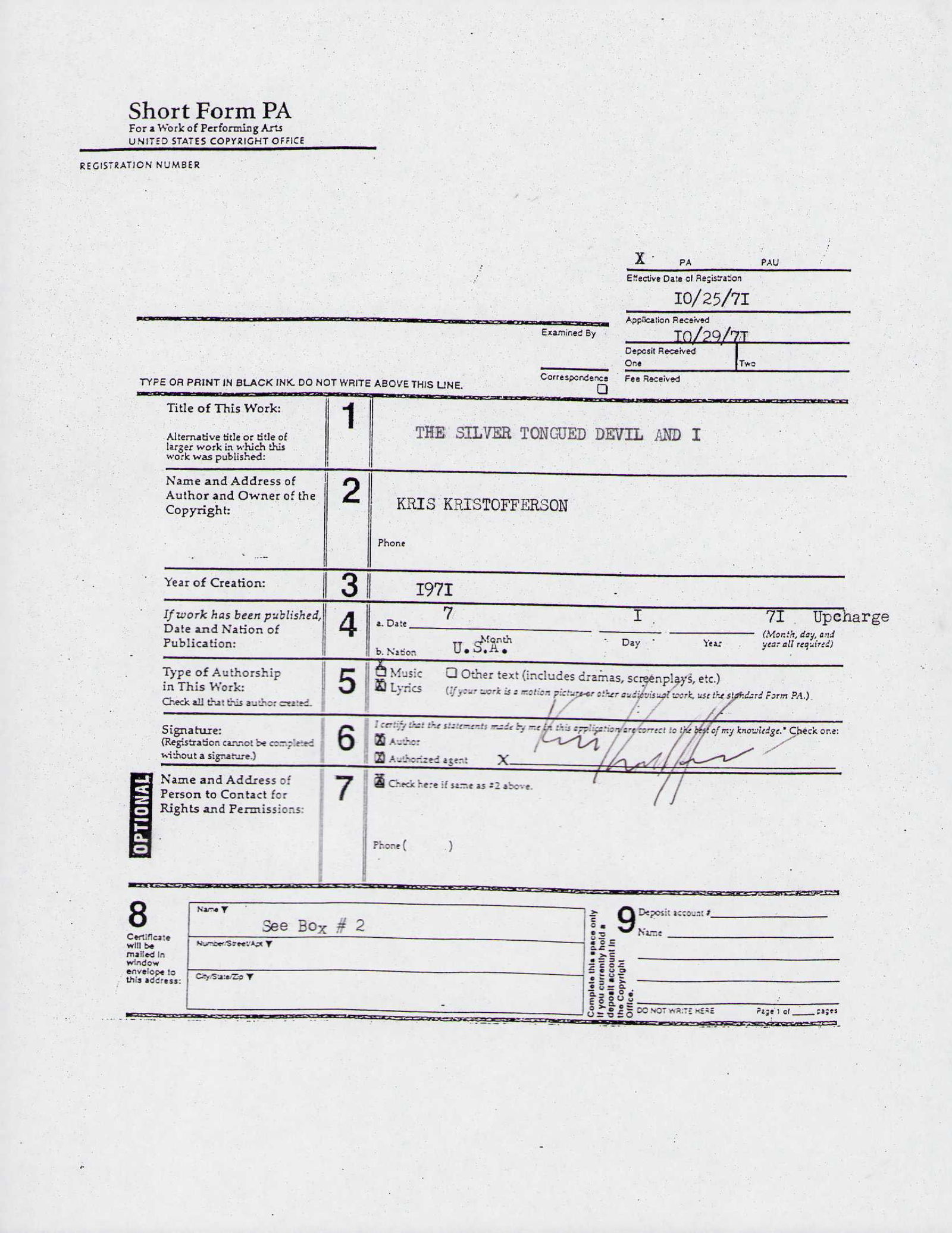 Kris Kristofferson signed contract (1 of 1)