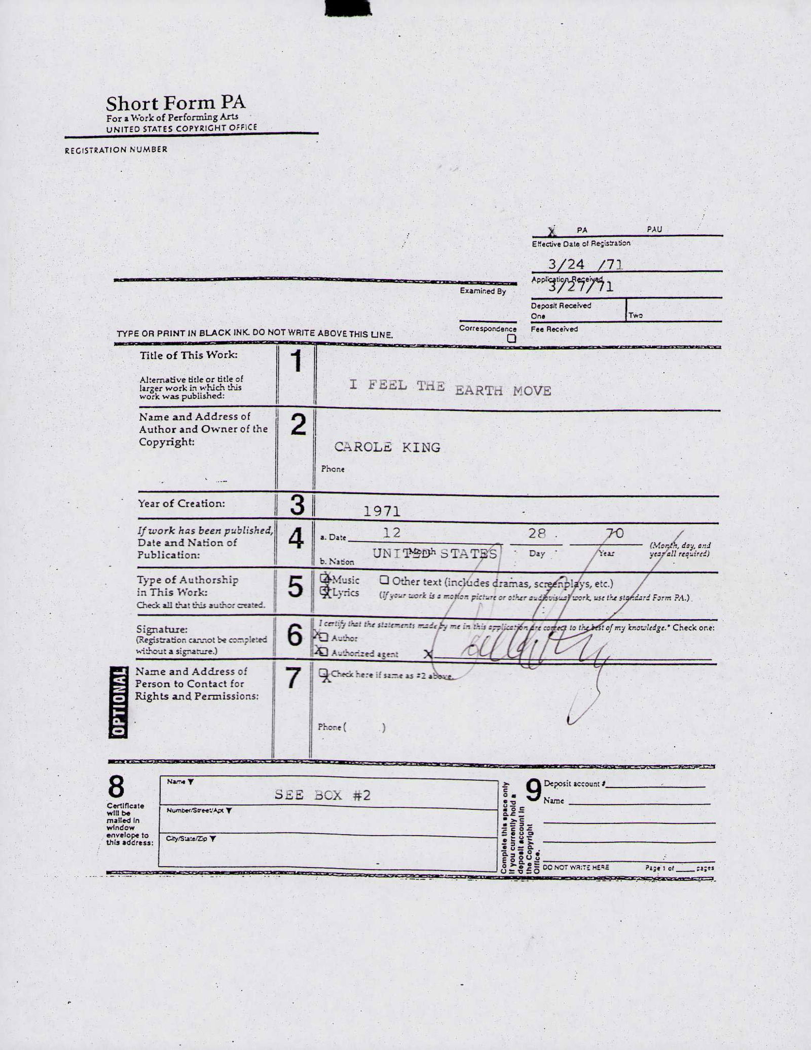 Carole King signed contract (1 of 1)