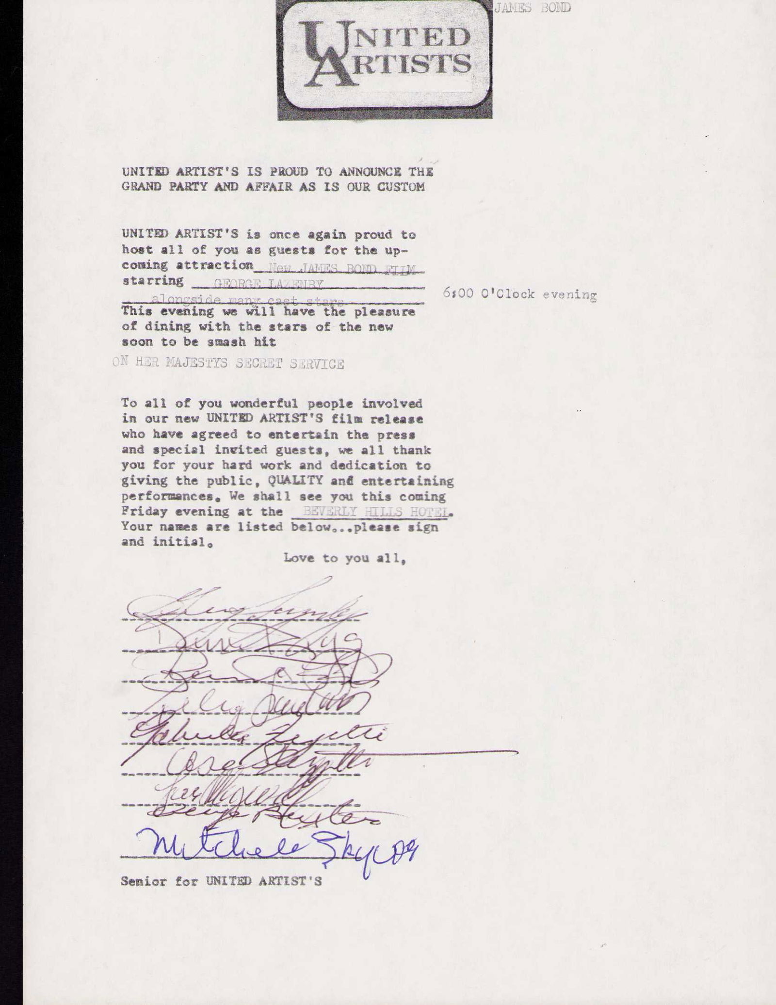 James Bond United Artists Appearance contract (1 of 1)