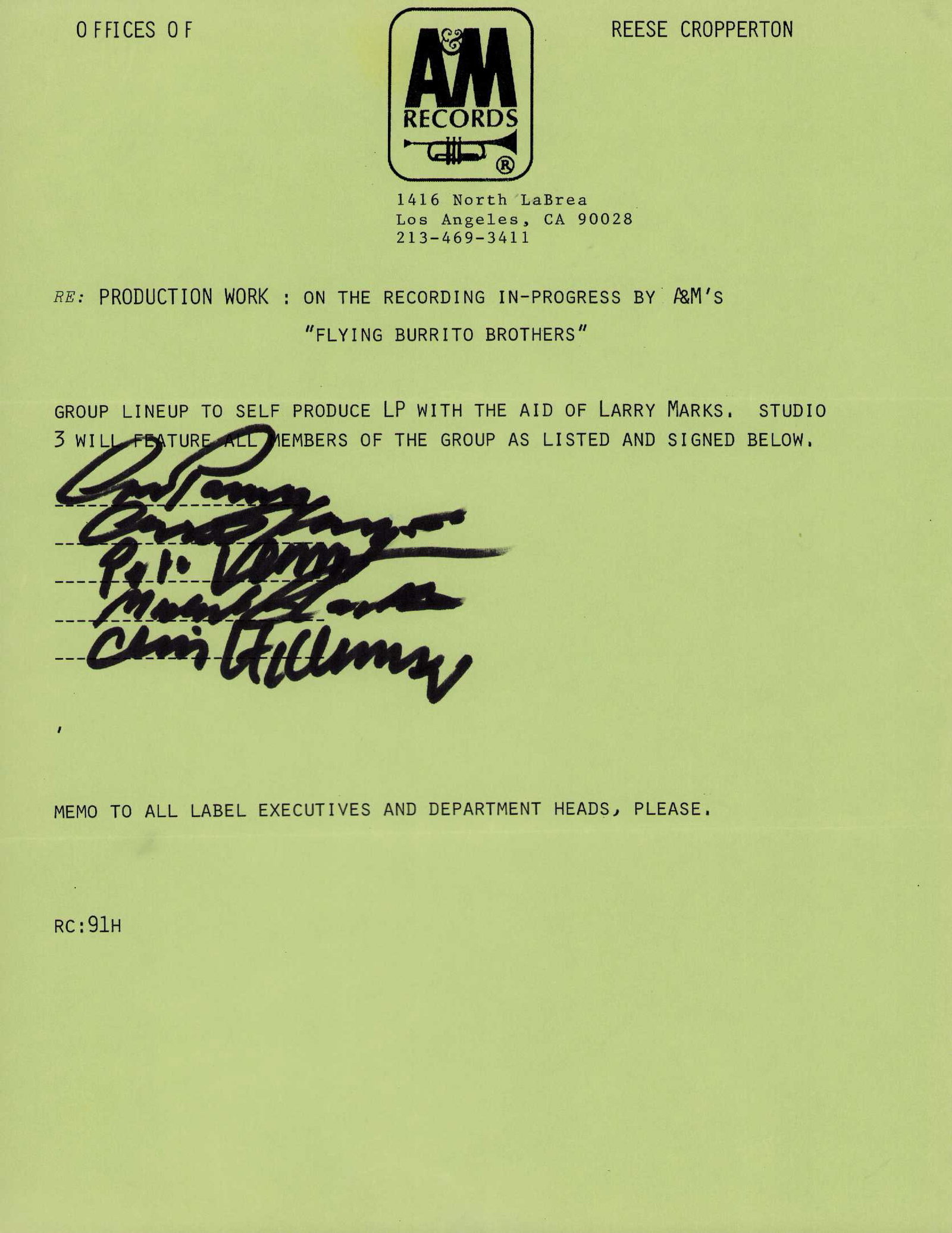 Flying Burrito Brothers signed contract (1 of 1)