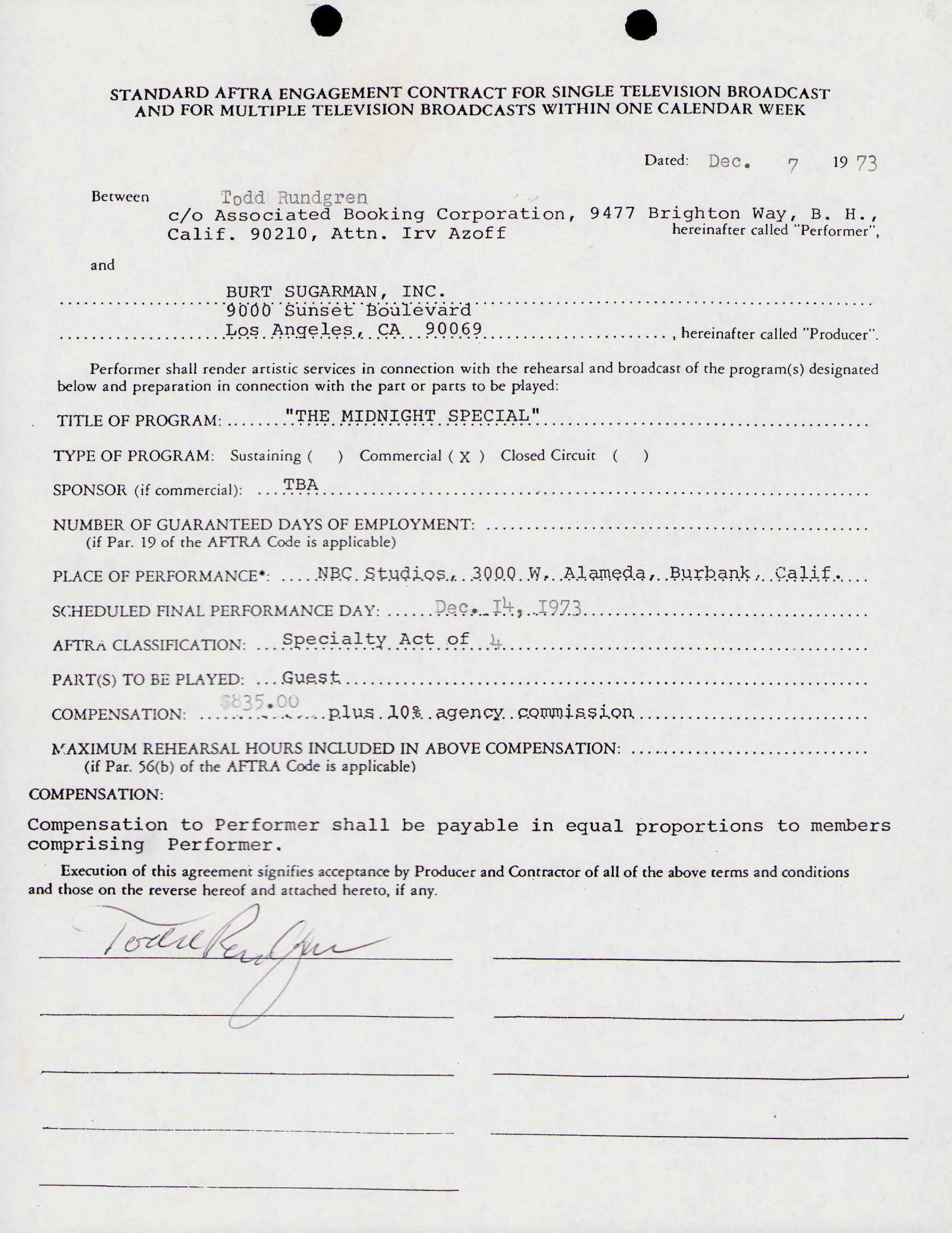 Todd Rundgren signed contract (1 of 1)