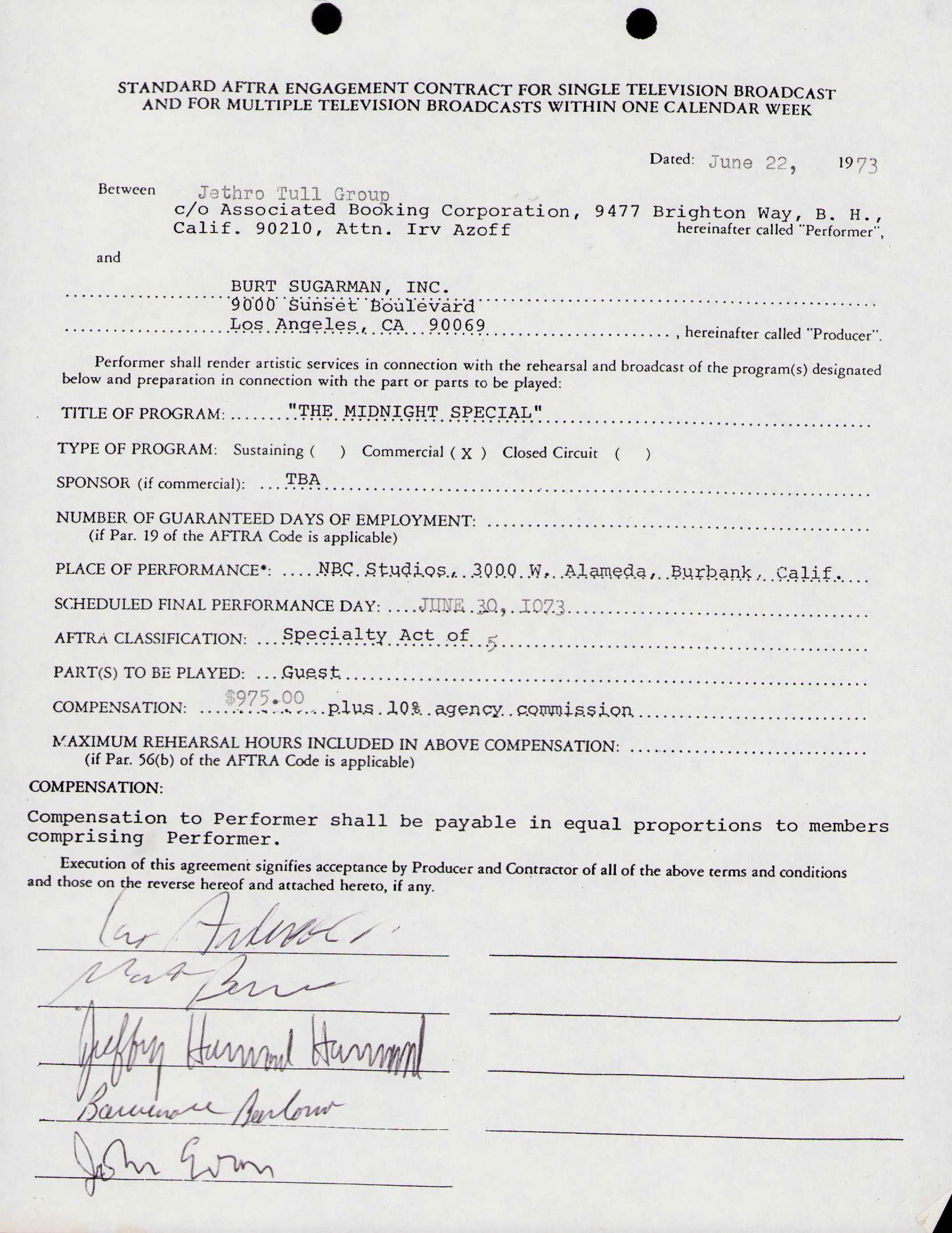 Jethro Tull signed contract (1 of 1)