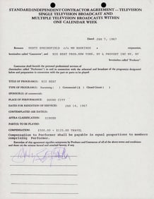 Dusty Springfield signed contract