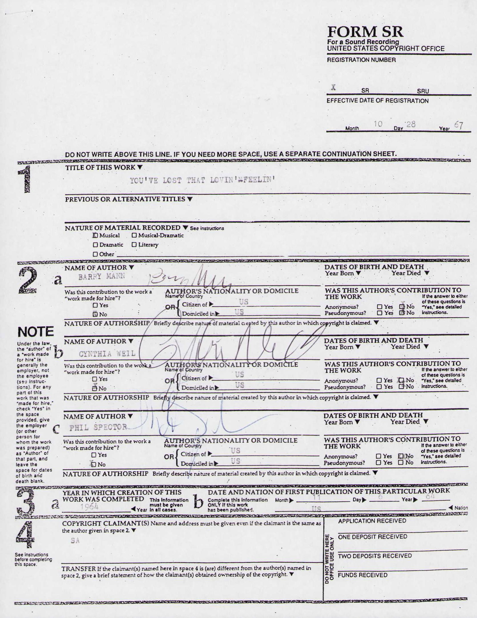 You've Lost That Lovin Feeling signed contract (1 of 1)