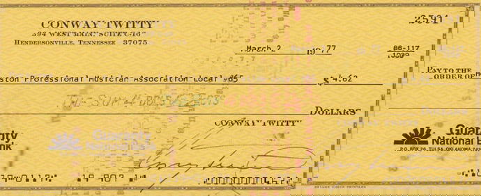 Conway Twitty signed bank check