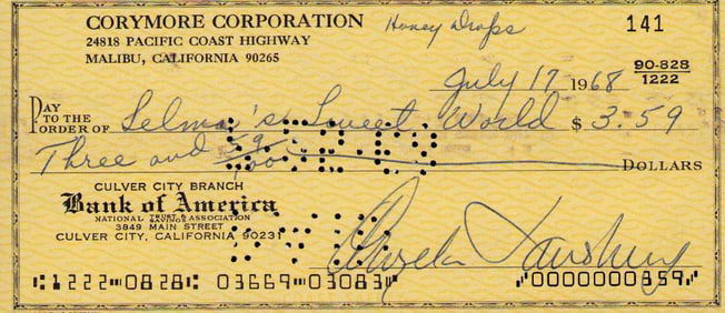 Angela Lansbury signed bank check