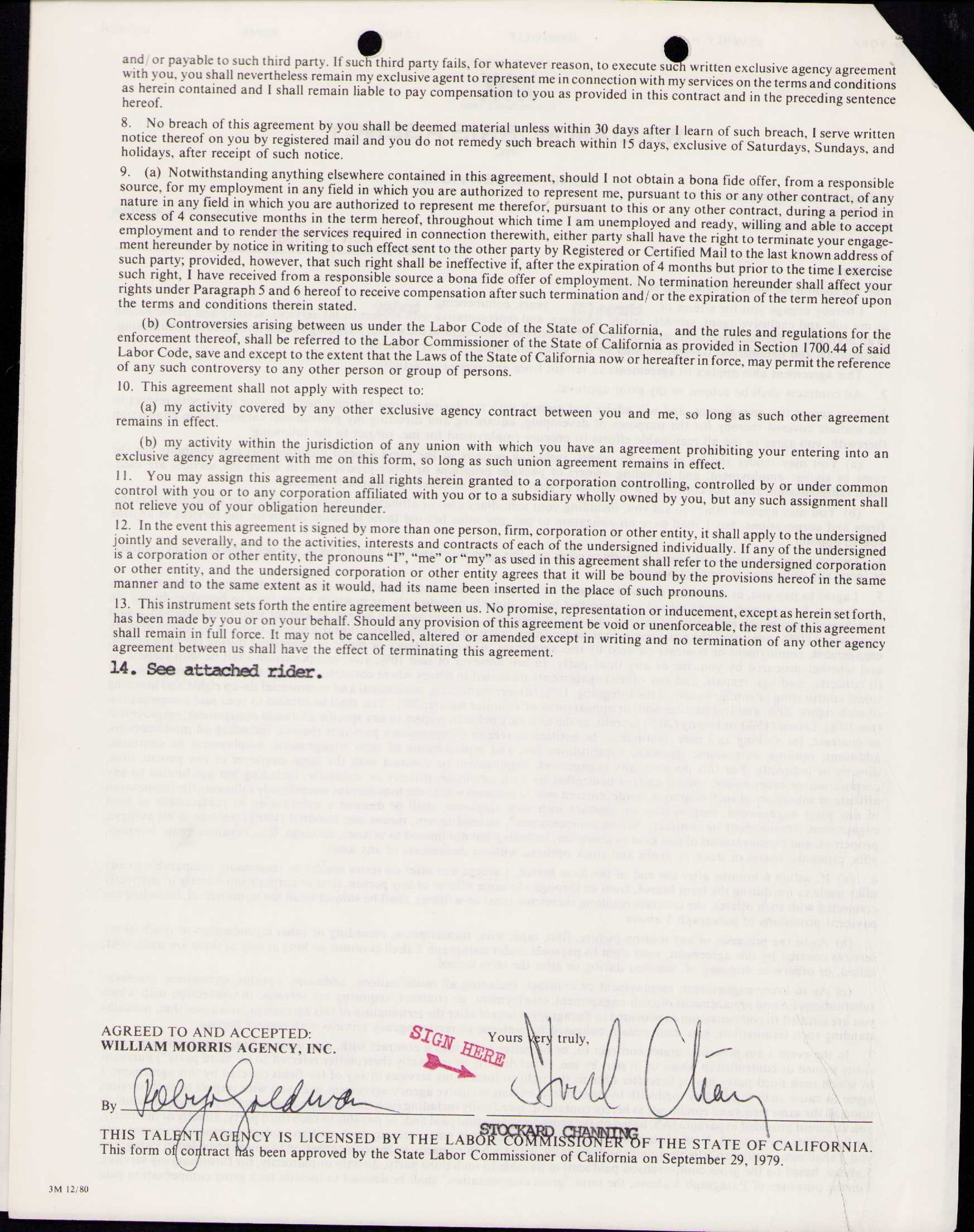 Stockard Channing signed contract: Grease star signed contract in 1982 with Wm Morris Agency Certificate of AuthenticityEVERY item in this auction comes with at minimum a full illustrated serial numbered COA signed by the worlds leadin