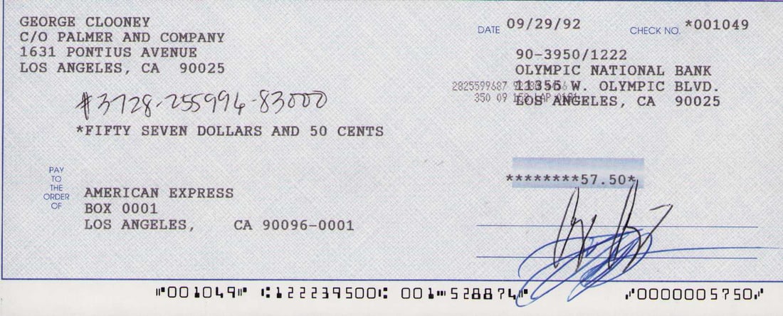 George Clooney signed bank check (1 of 1)