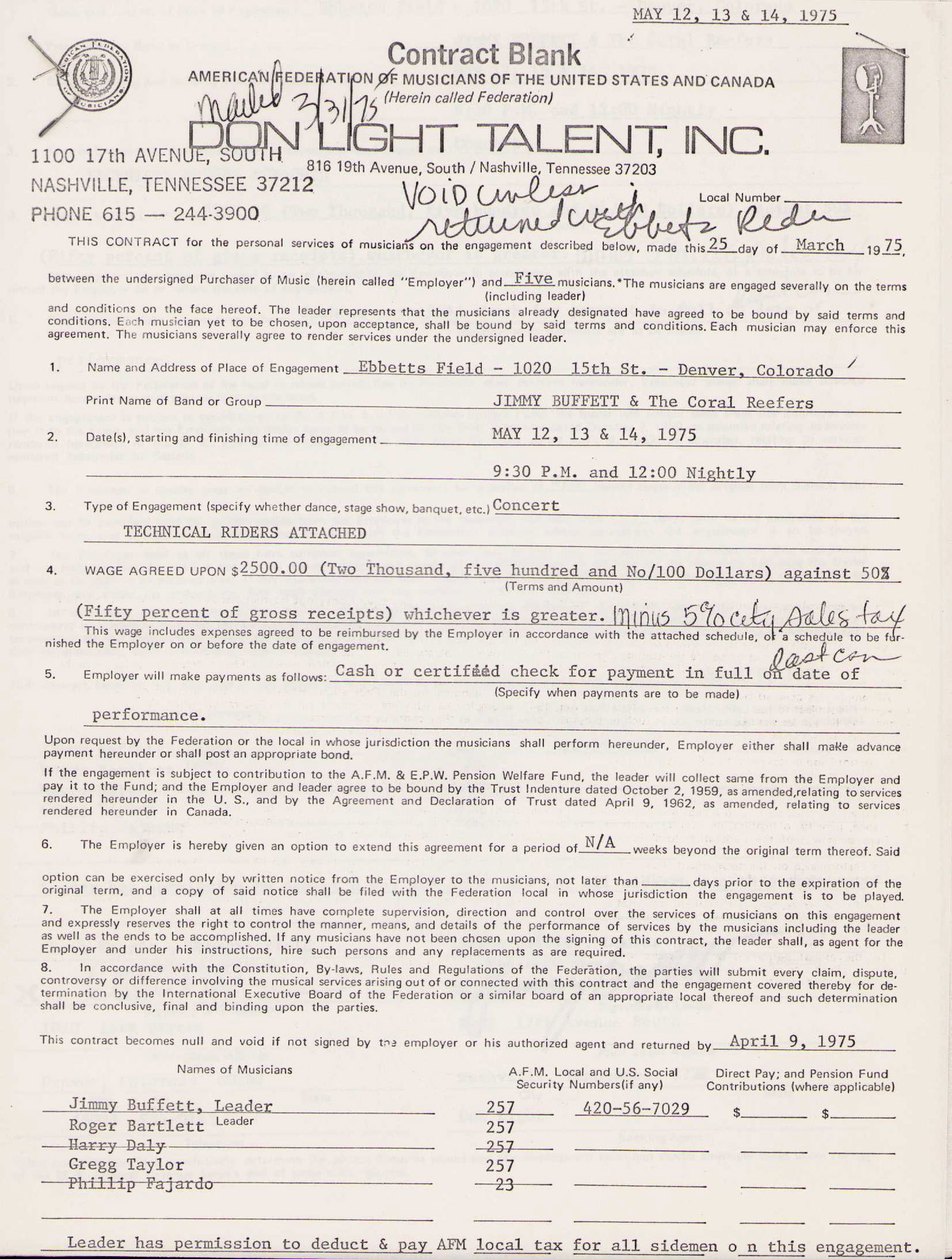 Jimmy Buffett RARE contract signed (1 of 2)
