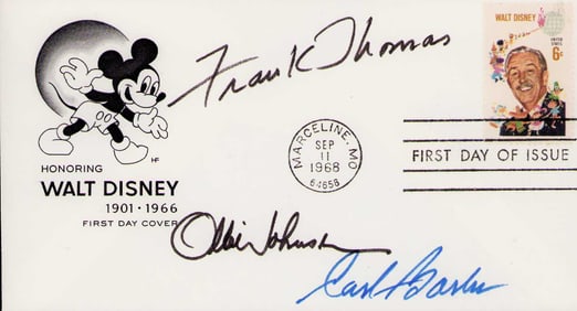 Frank Thomas, Carl Barks and Ollie Johnson signed FDC
