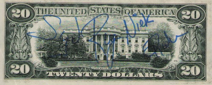 Pink Floyd signed 20 dollar bill