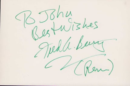Fred Berry signed index card