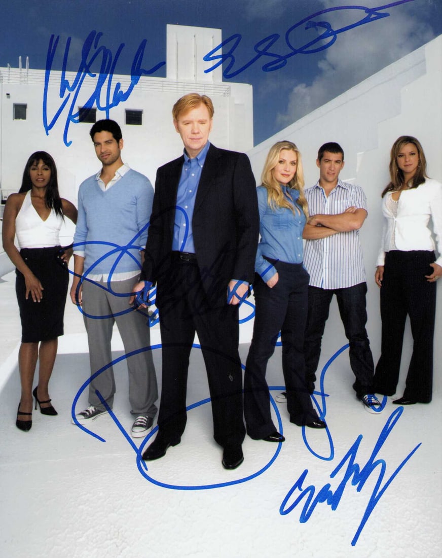 CSI Miami cast signed photograph: David Caruso Emily Proctor khandi Alexander and others signed this cast CSI Miami 8x10 photograph Certificate of AuthenticityEVERY item in this auction comes with at minimum a full illustrated serial