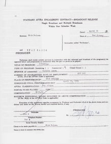 Ricky Nelson signed contract