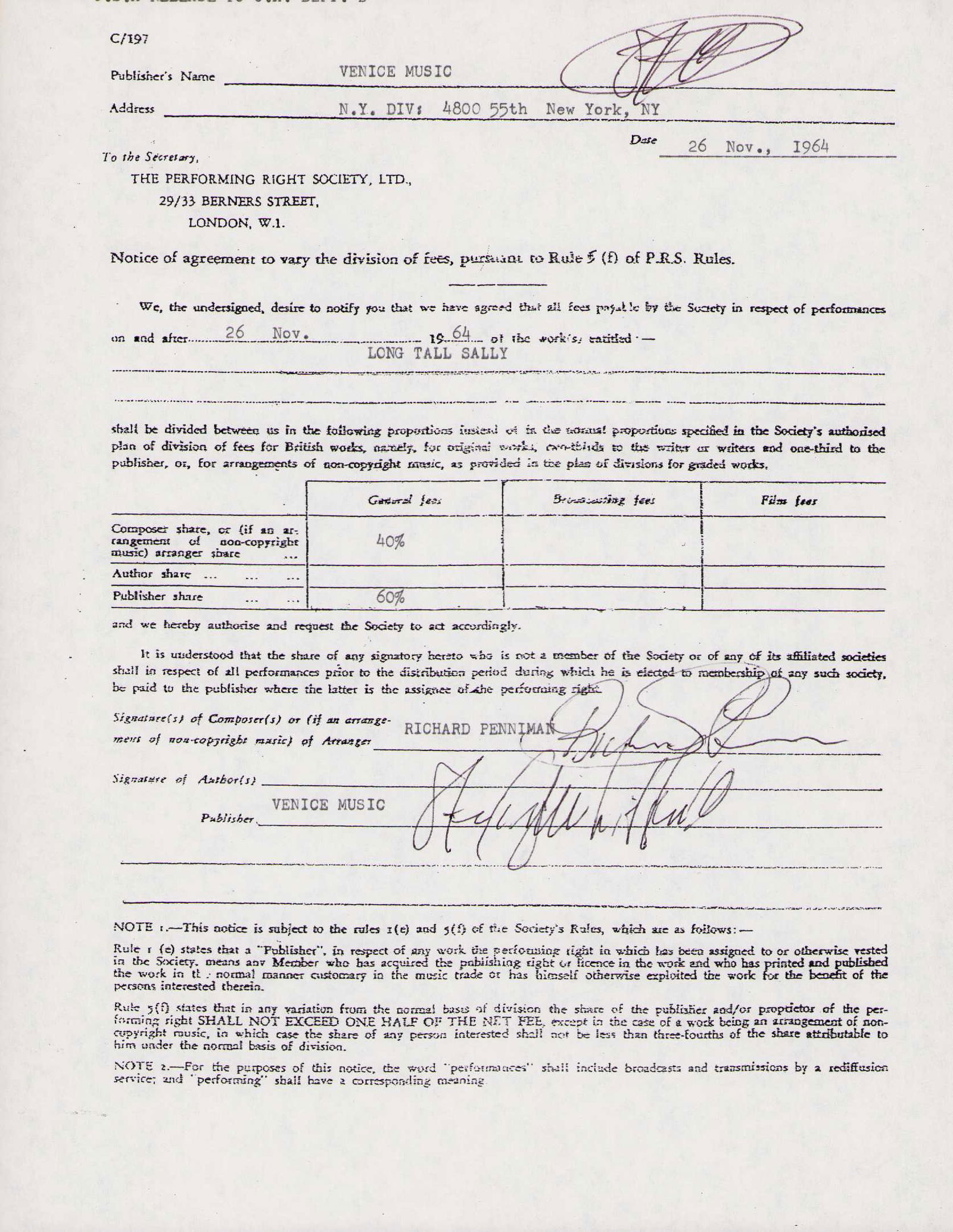 Long Tall Sally signed contract (1 of 1)