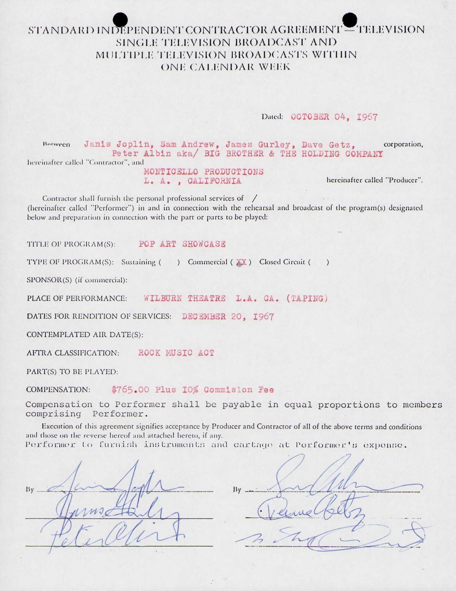 Janis Joplin rare signed contract (1 of 1)