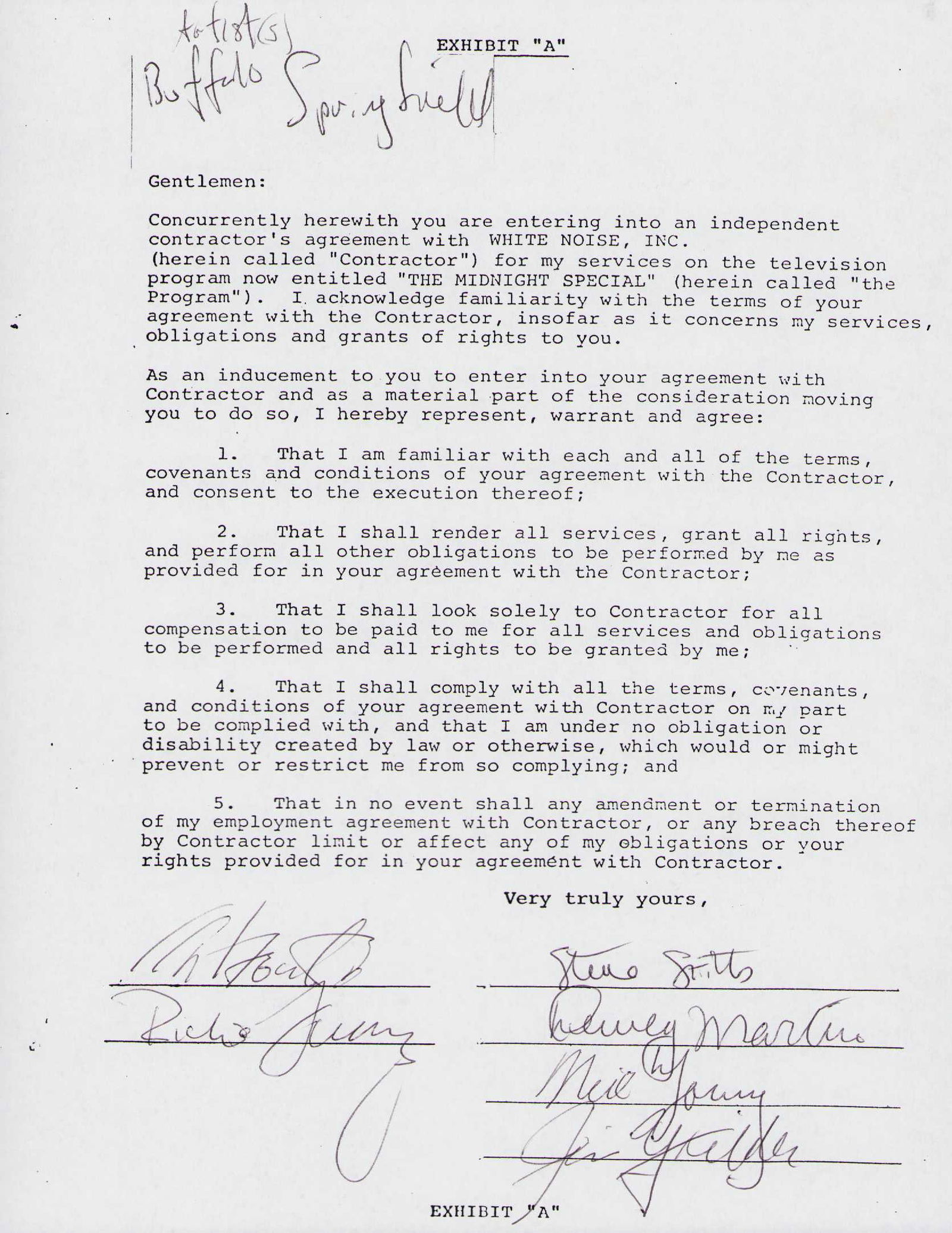 Buffalo Springfield signed contract (1 of 1)