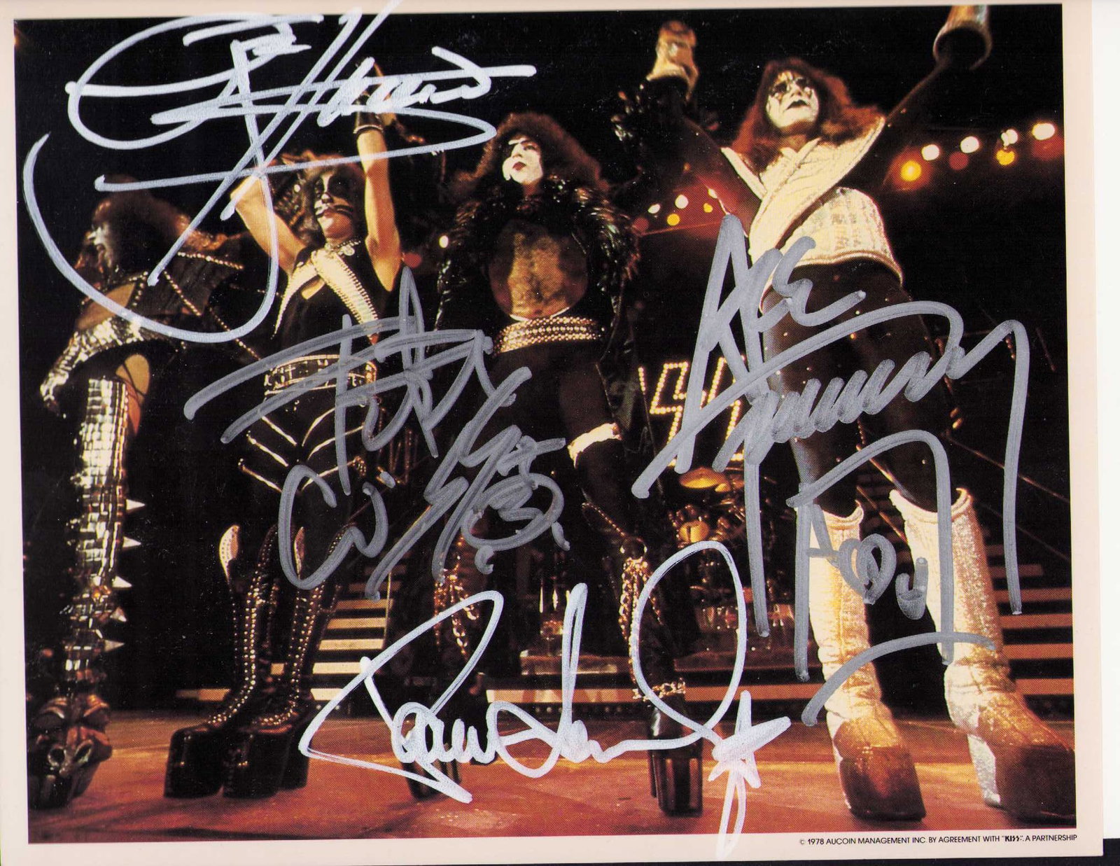 KISS signed photograph: A NICE signed 8x10 by the original four with Ace Frehley passing away only days ago rare also Simmons Stanley and Criss Certificate of AuthenticityEVERY item in this auction comes with at minimum a fu