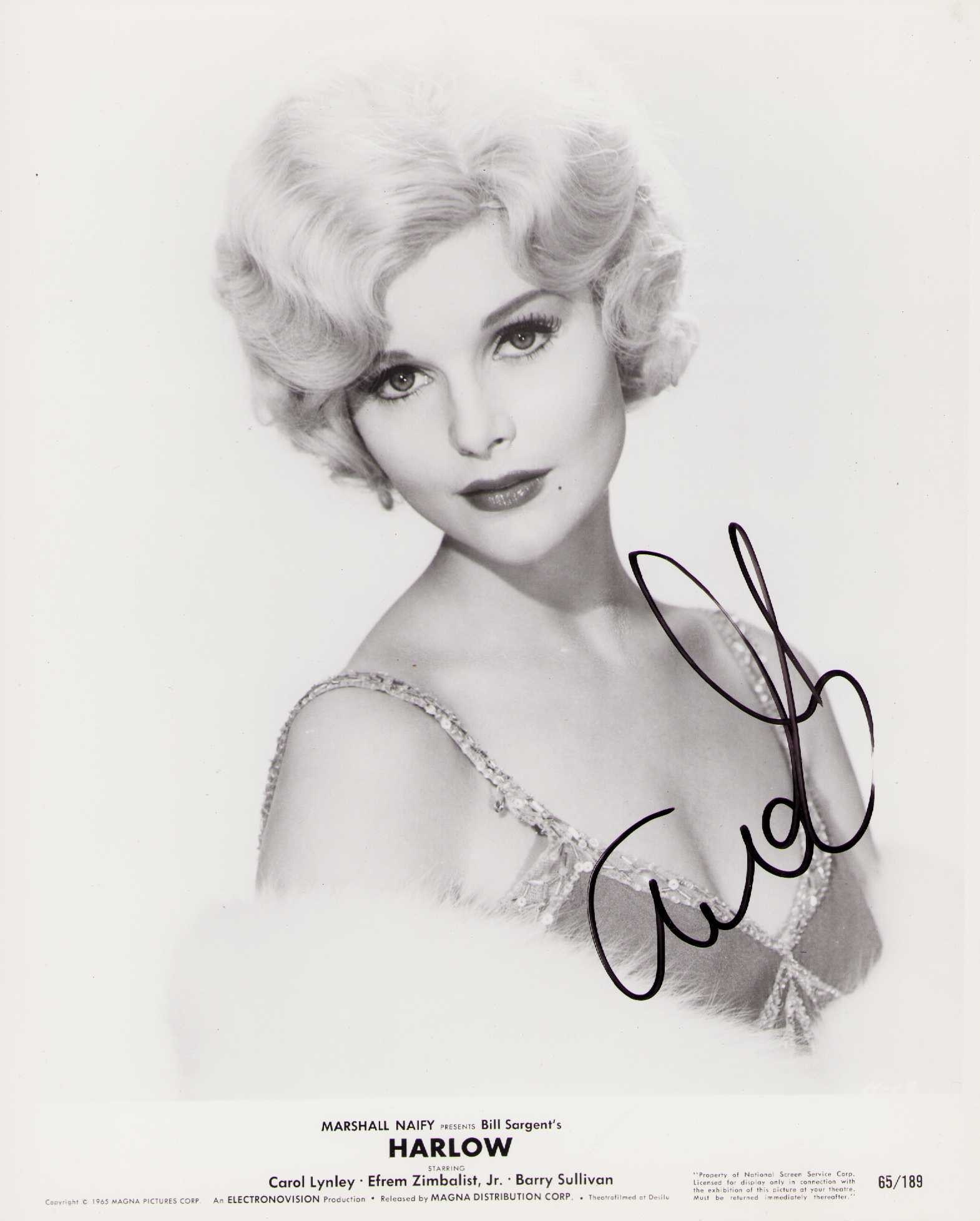 Carol Lynley signed photograph: A sexy as Jean Harlow in the movie signed vintage 8x10 original photograph of the deceased actress Certificate of AuthenticityEVERY item in this auction comes with at minimum a fully illustrated and s