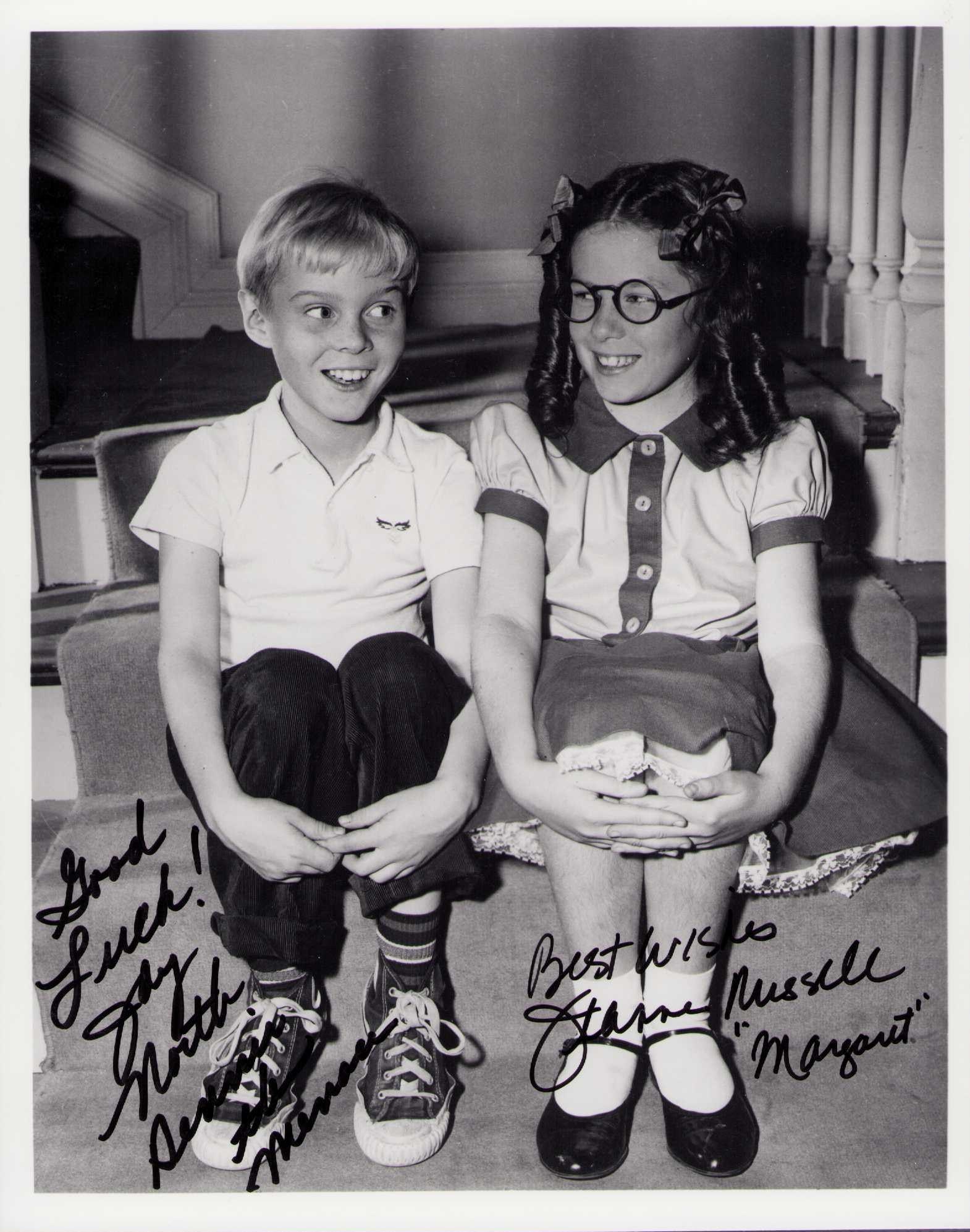 Dennis the Menace cast signed photograph: A vintage cast signed 8x10 by Jay North as Dennis and as Jeanne Russell as Margaret Certificate of AuthenticityEVERY item in this auction comes with at minimum a fully illustrated and serial numbered