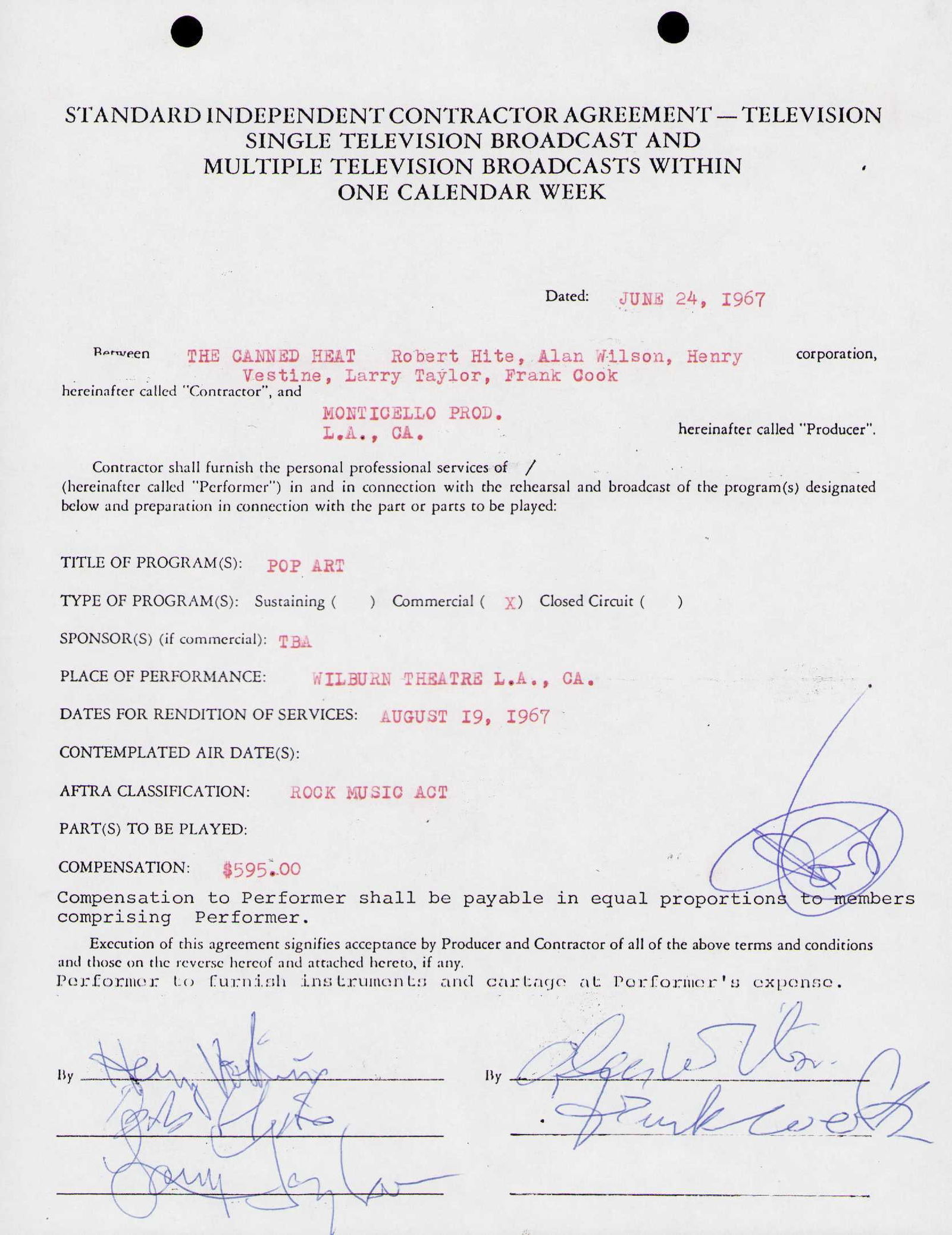 Canned Heat signed contract (1 of 1)