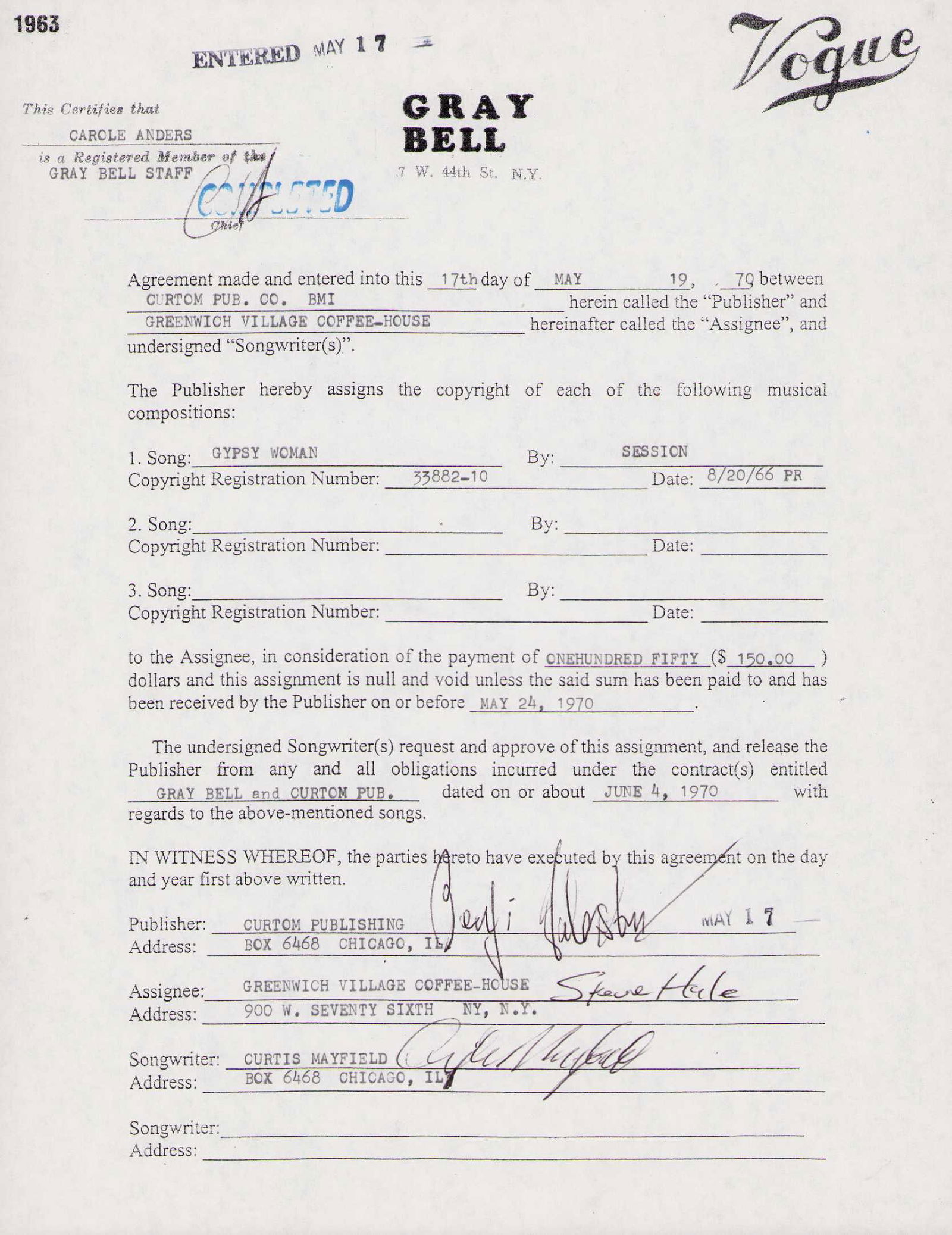 Gypsy Woman publishing royalties signed contract (1 of 1)