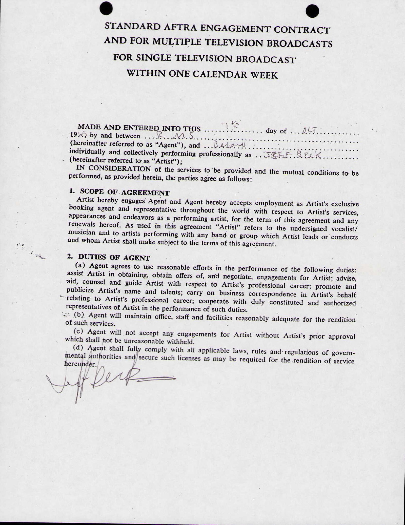Jeff Beck signed contract (1 of 1)